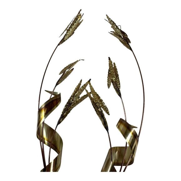 Vintage Homco Brass Wheat Wall Hanging Decoration Sculpture Set 2 MCM Retro - Picture 9 of 9